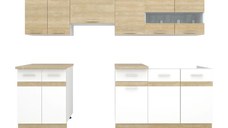 Set Bucatarie YANA, L 240, 7 corpuri, blat termorezistent, corp alb, fronturi alb + sonoma