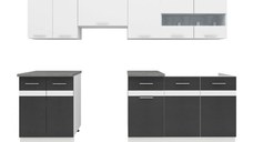 Set Bucatarie YANA, L 240, 7 corpuri, blat termorezistent, corp alb, fronturi gri + alb