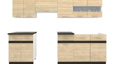 Set Bucatarie YANA, L 240, 7 corpuri, blat termorezistent, corp alb, fronturi sonoma deschis + inchis