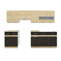 Set Bucatarie YANA, L 240, 7 corpuri, blat termorezistent, corp alb, fronturi sonoma inchis + deschis - 1