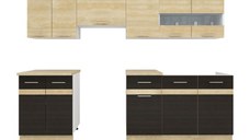 Set Bucatarie YANA, L 240, 7 corpuri, blat termorezistent, corp alb, fronturi sonoma inchis + deschis