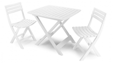 Set camping cu masuta + 2 scaune, alb, 142x44x79 cm