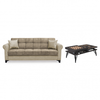 Set Canapea SALLY extensibila, maro + bej si masuta cafea TABLE, wenge - 1