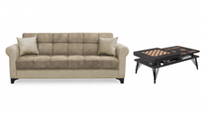 Set Canapea SALLY extensibila, maro + bej si masuta cafea TABLE, wenge