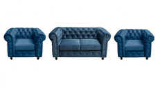 Set CHESTERFIELD 2-1-1, canapea fixa 2 locuri si 2 fotolii fixe, albastru
