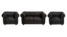 Set CHESTERFIELD 2-1-1, canapea fixa 2 locuri si 2 fotolii fixe, negru