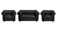 Set CHESTERFIELD 2-1-1, canapea fixa 2 locuri si 2 fotolii fixe, negru