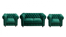 Set CHESTERFIELD 2-1-1, canapea fixa 2 locuri si 2 fotolii fixe, verde