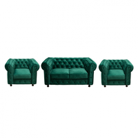 Set CHESTERFIELD 2-1-1, canapea fixa 2 locuri si 2 fotolii fixe, verde - 1