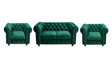 Set CHESTERFIELD 2-1-1, canapea fixa 2 locuri si 2 fotolii fixe, verde