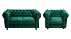 Set CHESTERFIELD 2-1, canapea fixa 2 locuri si 1 fotoliu fix, verde