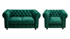 Set CHESTERFIELD 2-1, canapea fixa 2 locuri si 1 fotoliu fix, verde