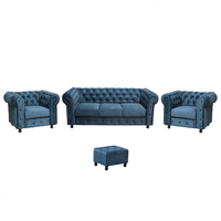 Set CHESTERFIELD 3-1-1, canapea extensibila 3 locuri si 2 fotolii fixe, albastru + 1 Taburet Cadou - 1