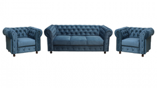 Set CHESTERFIELD 3-1-1, canapea  extensibila 3 locuri si 2 fotolii fixe, albastru