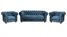 Set CHESTERFIELD 3-1-1, canapea  extensibila 3 locuri si 2 fotolii fixe, albastru