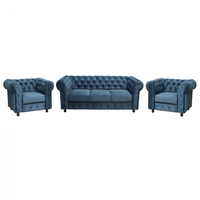 Set CHESTERFIELD 3-1-1, canapea  extensibila 3 locuri si 2 fotolii fixe, albastru - 1