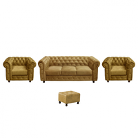 Set CHESTERFIELD 3-1-1, canapea  extensibila 3 locuri si 2 fotolii fixe, galben + 1 Taburet Cadou - 1