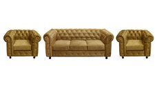 Set CHESTERFIELD 3-1-1, canapea  extensibila 3 locuri si 2 fotolii fixe, galben