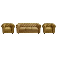 Set CHESTERFIELD 3-1-1, canapea  extensibila 3 locuri si 2 fotolii fixe, galben - 1