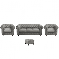 Set CHESTERFIELD 3-1-1, canapea extensibila 3 locuri si 2 fotolii fixe, gri deschis + 1 Taburet Cadou - 1