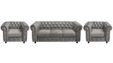 Set CHESTERFIELD 3-1-1, canapea extensibila 3 locuri si 2 fotolii fixe, gri deschis