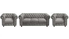 Set CHESTERFIELD 3-1-1, canapea extensibila 3 locuri si 2 fotolii fixe, gri deschis