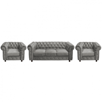 Set CHESTERFIELD 3-1-1, canapea extensibila 3 locuri si 2 fotolii fixe, gri deschis - 1