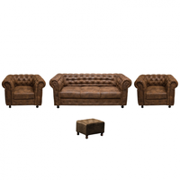 Set CHESTERFIELD 3-1-1, canapea extensibila 3 locuri si 2 fotolii fixe, maro - 1 Taburet Cadou - 1