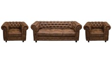 Set CHESTERFIELD 3-1-1, canapea extensibila 3 locuri si 2 fotolii fixe, maro
