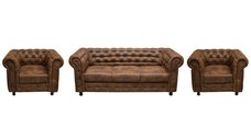 Set CHESTERFIELD 3-1-1, canapea extensibila 3 locuri si 2 fotolii fixe, maro