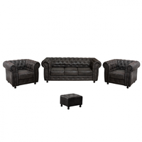 Set CHESTERFIELD 3-1-1, canapea  extensibila 3 locuri si 2 fotolii fixe, negru + 1 Taburet Cadou - 1