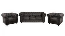 Set CHESTERFIELD 3-1-1, canapea  extensibila 3 locuri si 2 fotolii fixe, negru