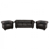 Set CHESTERFIELD 3-1-1, canapea  extensibila 3 locuri si 2 fotolii fixe, negru - 1