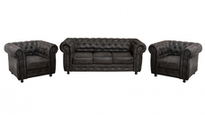 Set CHESTERFIELD 3-1-1, canapea  extensibila 3 locuri si 2 fotolii fixe, negru