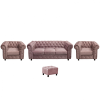 Set CHESTERFIELD 3-1-1, canapea extensibila 3 locuri si 2 fotolii fixe, roz prafuit + 1 Taburet Cadou - 1
