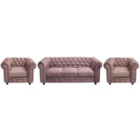 Set CHESTERFIELD 3-1-1, canapea extensibila 3 locuri si 2 fotolii fixe, roz prafuit - 1