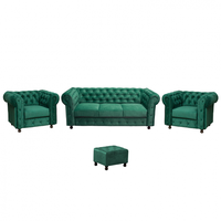 Set CHESTERFIELD 3-1-1, canapea  extensibila 3 locuri si 2 fotolii fixe, verde + 1 Taburet Cadou - 1
