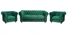 Set CHESTERFIELD 3-1-1, canapea  extensibila 3 locuri si 2 fotolii fixe, verde