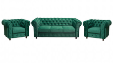 Set CHESTERFIELD 3-1-1, canapea  extensibila 3 locuri si 2 fotolii fixe, verde