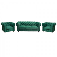 Set CHESTERFIELD 3-1-1, canapea  extensibila 3 locuri si 2 fotolii fixe, verde - 1