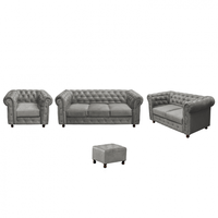 Set CHESTERFIELD 3-2-1, canapea extensibila 3 locuri, canapea fixa 2 locuri si fotoliu fix, gri deschis + 1 Taburet Cadou - 1