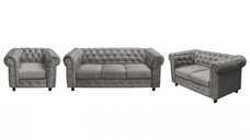Set CHESTERFIELD 3-2-1, canapea extensibila 3 locuri, canapea fixa 2 locuri si fotoliu fix, gri deschis