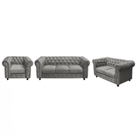 Set CHESTERFIELD 3-2-1, canapea extensibila 3 locuri, canapea fixa 2 locuri si fotoliu fix, gri deschis - 1