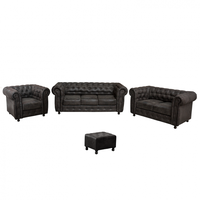 Set CHESTERFIELD 3-2-1, canapea extensibila 3 locuri, canapea fixa 2 locuri si fotoliu fix, negru + 1 Taburet Cadou - 1