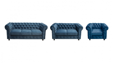 Set CHESTERFIELD 3-2-1, canapea fixa 3 locuri, canapea fixa 2 locuri si 1 fotoliu fix, albastru