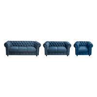 Set CHESTERFIELD 3-2-1, canapea fixa 3 locuri, canapea fixa 2 locuri si 1 fotoliu fix, albastru - 1