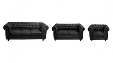 Set CHESTERFIELD 3-2-1, canapea fixa 3 locuri, canapea fixa 2 locuri si 1 fotoliu fix, negru