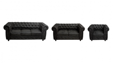 Set CHESTERFIELD 3-2-1, canapea fixa 3 locuri, canapea fixa 2 locuri si 1 fotoliu fix, negru