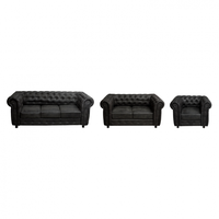 Set CHESTERFIELD 3-2-1, canapea fixa 3 locuri, canapea fixa 2 locuri si 1 fotoliu fix, negru - 1