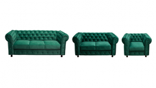 Set CHESTERFIELD 3-2-1, canapea fixa 3 locuri, canapea fixa 2 locuri si 1 fotoliu fix, verde